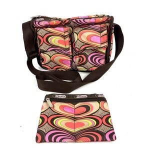 Lesportsac Crossbody Bag Mod Heart Nylon Retro Swirl 70's Psychedelic Handbag